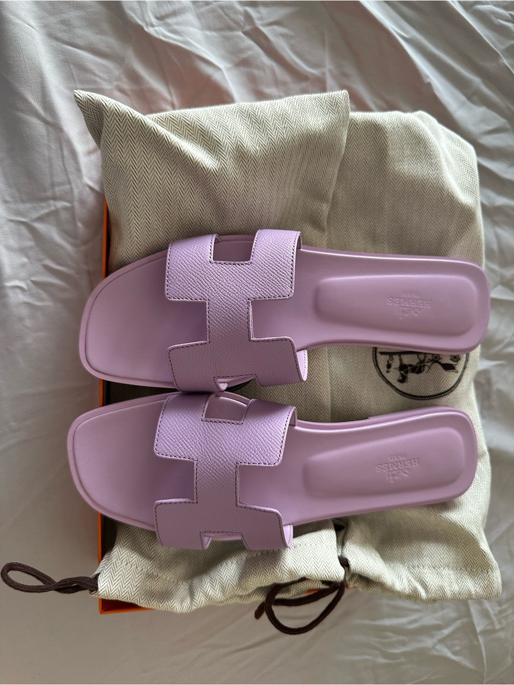 Hermes Lilac Oran Slide Sandals